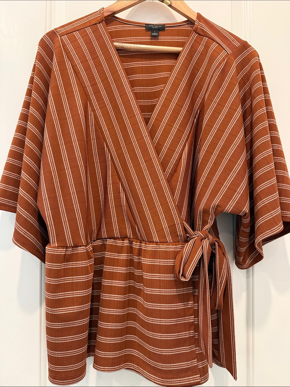 Ann Taylor Rust and White Striped Wrap Tunic